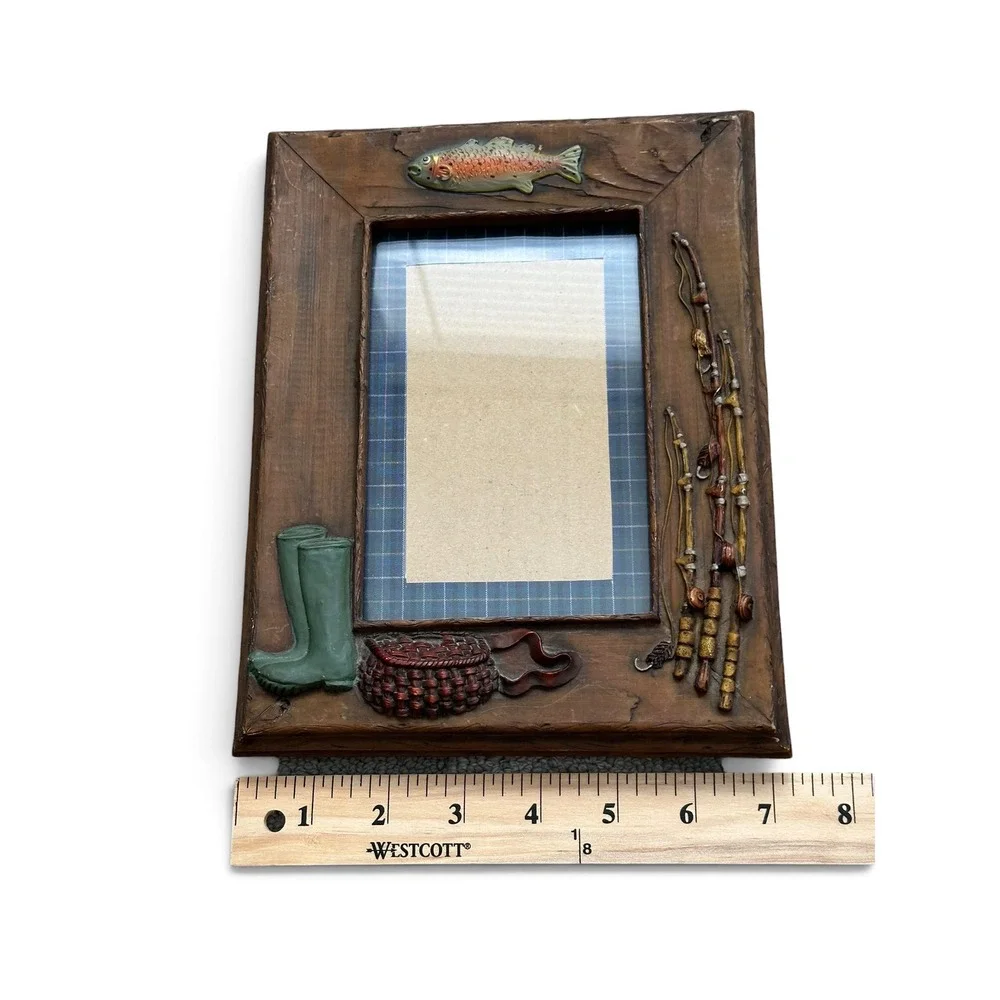 Rustic Cabin The Angler's Frame Fishing Trout 3D Wood Look Photo Frame 4x6